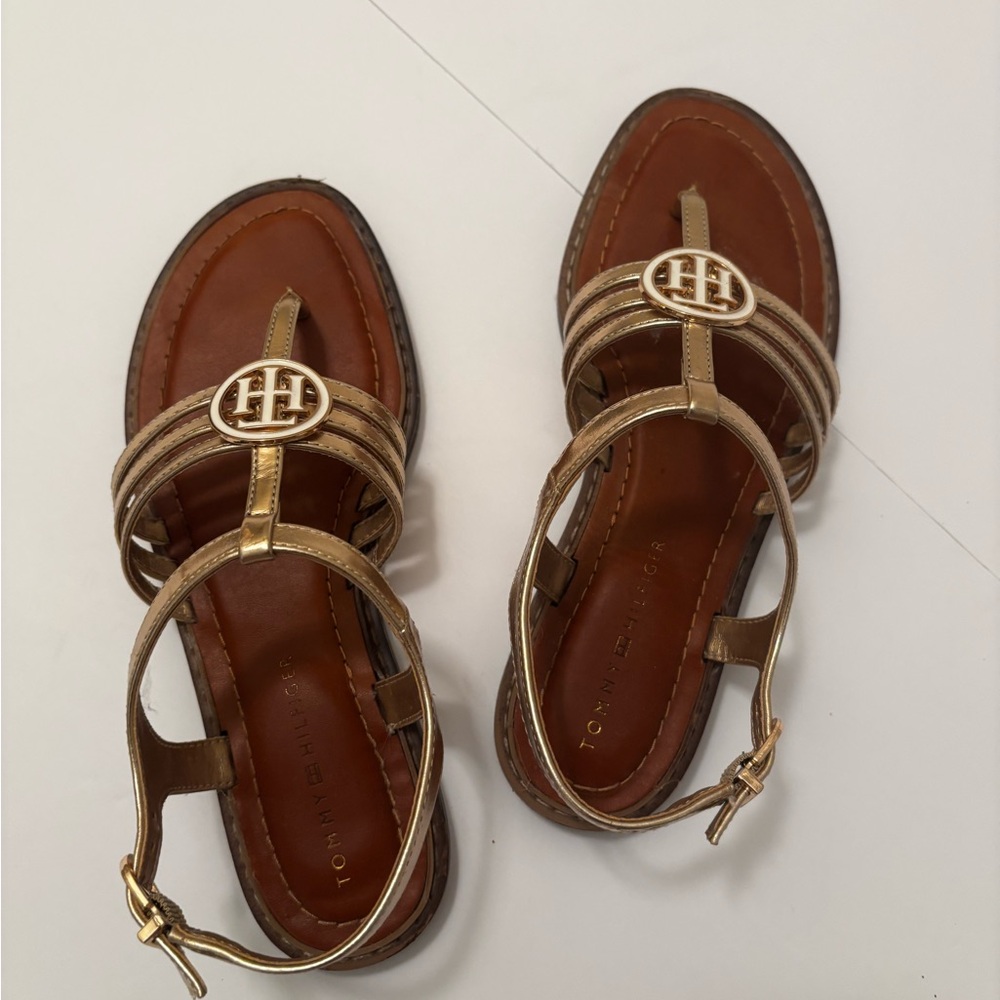 Tommy Hilfiger Women's Brown and Gold Sandals